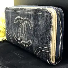 シャネル 長財布 デニム ラウンド デカロゴ ココマーク EN293