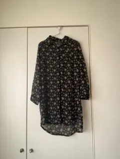 花柄透け感長袖シャツワンピース
