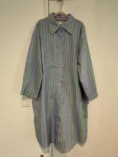 ストライプ ロングシャツ 紫と緑