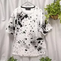 総柄 Tシャツ ホワイト ブラック ペンキ ペイント柄 M メンズ トップス白黒