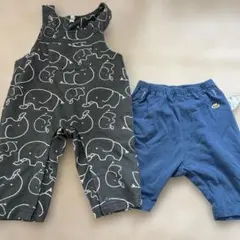 象プリントオーバーオールとショートパンツセット　2点セット