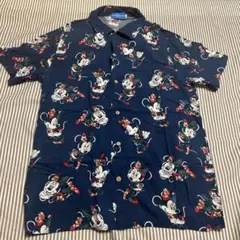 ディズニーリゾート　ミニーアロハシャツ　半袖　Sサイズ　ネイビー