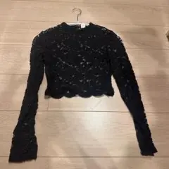 H&M DIVIDED 黒レース長袖トップス XS