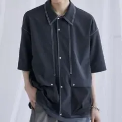 PUBLIC TOKYO ステッチコンビオーバーシャツ ダークグレー