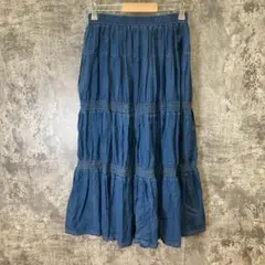 ✨ブティックニコル✨デニム風ティアードロングスカート♡インディゴブルー(38)