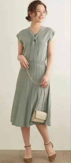 ロペピクニック　ボウタイニットワンピース　前後2way　ROPE PICNIC