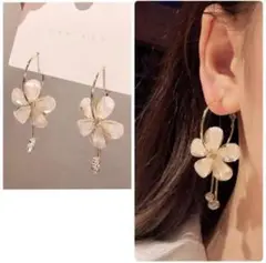 揺れる ピアス ☆ 花 ホワイト ゴールド 大ぶり 華やか フラワー レディース