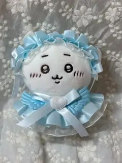 10cm ちびぐるみ ぬい服 フリルドレス ヘッドドレス セット 水色リボン