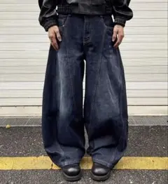 【値下】【新品】デニム　ワイドレッグパンツ　バギー vintage加工