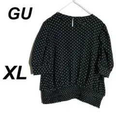 【ジーユー】ブラウス プルオーバー ドット柄(XL)黒 ブラック