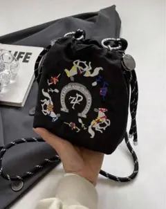 乗馬 馬 馬柄 Ball＆Chain ポシェット ポーチ 黒 新品