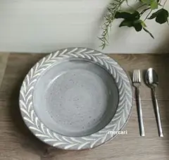 新品　オートクチュールの仕立て屋　リーフ象嵌26.5cm大皿　陶芸　作家