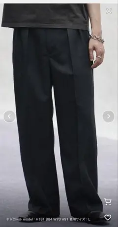 SEMI WIDE STRAIGHT WOOLY SLACKS チャコール