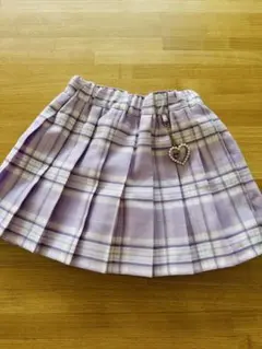 パープル チェック柄 スカート ハートチャーム付き