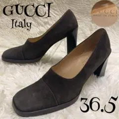 t0134【グッチ】パンプス ヒール スクエアトゥ スエード 36.5 23.5