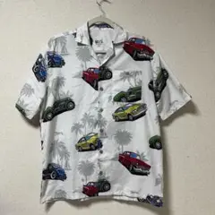 アメ車 クラシックカー柄 アロハシャツ ホワイト サイズS