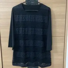 【美品】前身頃全面レース7部袖チュニック　ブラック