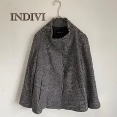 INDIVI/インディヴィ】スタンドカラー　コート　ヘリンボーン　ウール混 36