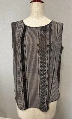 夏！涼しげ　柄ストライプ　タンクトップ　シースルー　M sahoore