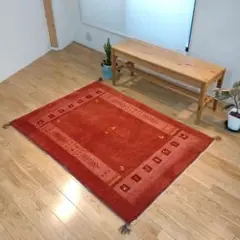 【夏のキャンペーン】ペルシャ　ギャッベ ハーフラグ　150×105 茜色　桃色