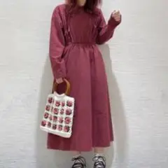 衿にリボンのワンピース merry jenny レッド 赤 長袖 ワンピ