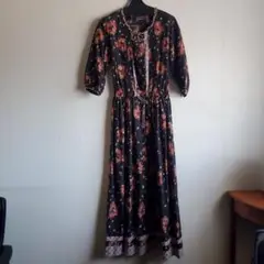 KETTY 花柄 黒 ロングワンピース