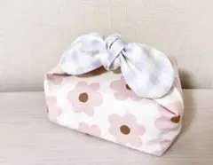 丸いりぼんのお弁当袋　保温・保冷　ピンク・花柄　0005 ※訳あり品