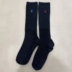 プレイボーイ　ハイソックス　両面刺繍　ネイビー