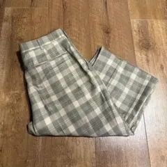 90s vintage ツータックグリーン系チェック柄スラックスカジュアル　L