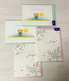 メッセージカード 4枚 くま2枚 花柄2枚