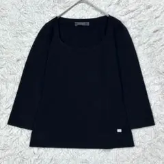 【極美品】フォクシー 七分袖 サマーニット ロゴプレート 38 M相当 ブラック
