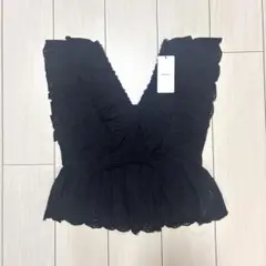 新品未使用　マウジー　EYELET CAPSLEEVE ブラウス　ブラック　F