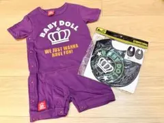 BABY DOLL パープル　半袖ロンパース　スタイ 90cm