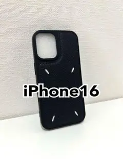【新品】　iPhone16 ケース　カバー　PUレザー　黒　刺繍　シンプル