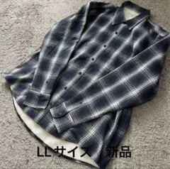 メンズ♪Denifits内側ファーオンブレチェック長袖シャツブルー系 LL新品