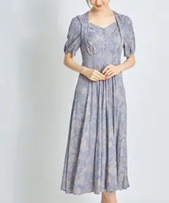 tocco closetくるみ飾り釦付きフロント切替ジャガードフラワーワンピース