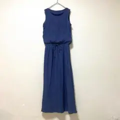 ノースリーブロングワンピース　ブルー　Fサイズ　ゆったりめ　ウエスト紐