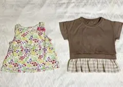 花柄タンクトップ＆ブラウンTシャツセット