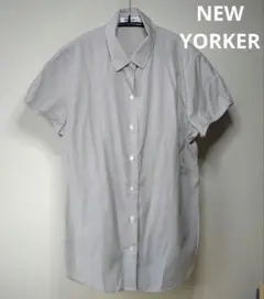 NEW YORKER 半袖ブラウス ブラウンストライプ 袖口タック ９号