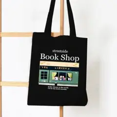 【ブラック】本屋さんのキャンバストートバッグ　肩掛け図書館図書バッグ黒
