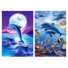 2個セット ダイヤモンドアート イルカ 海の生き物 キット 日本語 30x40