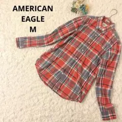 アメリカンイーグル　ボタンダウンシャツ　メンズ　チェック柄　赤　綿　M 美品