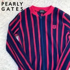 パーリーゲイツ ゴルフ ウェア リネン混 ジップ ジャケット ストライプ ピンク
