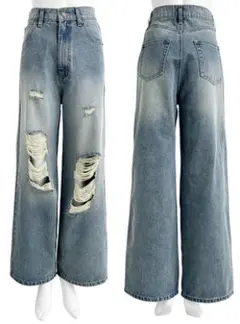 クラッシュデニムワイドパンツ cu526