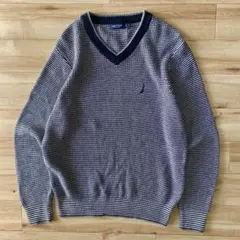 NAUTICA ノーティカ Vネックニット バーズアイ ネイビー千鳥柄