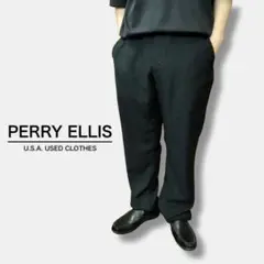 ★良品◎PERRY ELLIS フラットフロント ブラックパンツ SL1-744