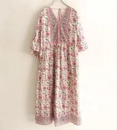 ヌキテパ 新品 Ethnic Print Flare Sleeve Dress