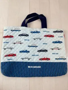 ミキハウス⭐︎ブックバッグ、可愛い登園バッグ、水色、乗り物、上靴入れとセット