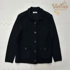 vintage ブラック カーディガン ポケット 長袖 ショールカラー 普段着