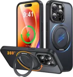 iPhone15 Pro ケース Magsafe対応 360度回転スタンド付き